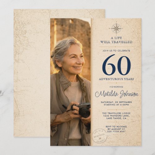 Adventure Travel Photo 60th Birthday Invitation