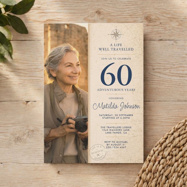 Adventure Travel Photo 60th Birthday Invitation (Adventure Travel Photo 60th Birthday Invitation)