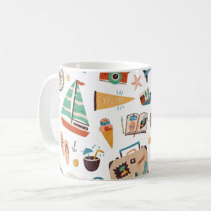 Adventure Travel Sailboat, Compass & Vacation Coffee Mug