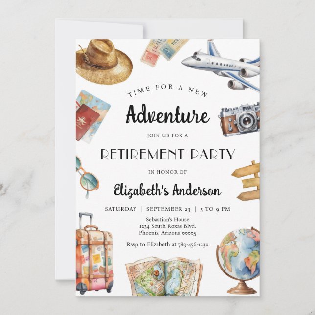 Adventure Travel Theme Retirement Invitation (Front)