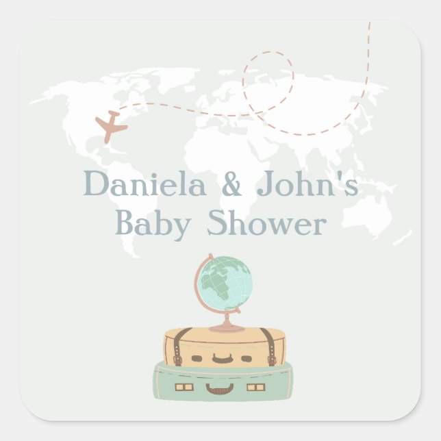 Adventure Travel World Map Baby Shower Square Sticker (Front)