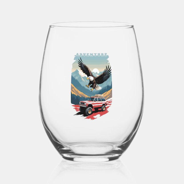 Adventure Trip USA Stemless Wine Glass (Front)