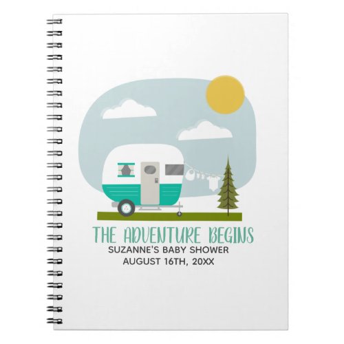 Adventure Turquoise Camper Baby Shower Guestbook Notebook
