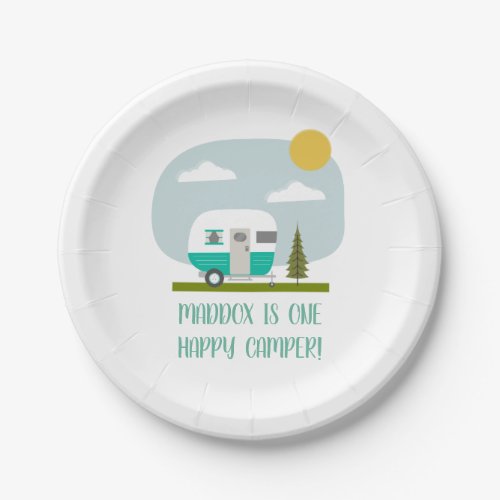 Adventure Turquoise Camper Birthday  Paper Plates