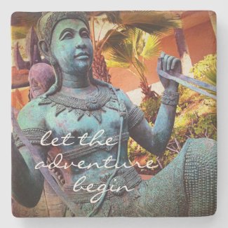 “Adventure” turquoise warrior photo stone coaster