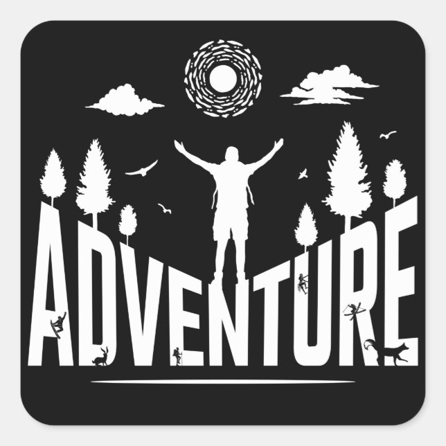 Adventure Typography White Art Square Sticker (Front)