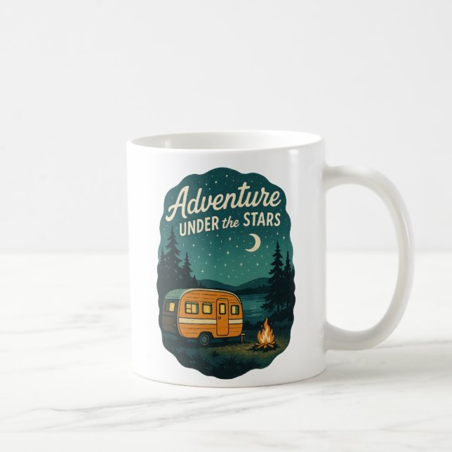 Adventure Under the Stars Retro Camping Art Coffee Mug (Right)
