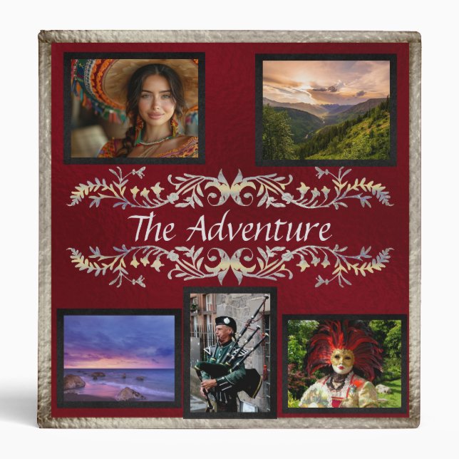 Adventure Vacation Photo/Scrapbook Album -Burgundy 3 Ring Binder (Front)