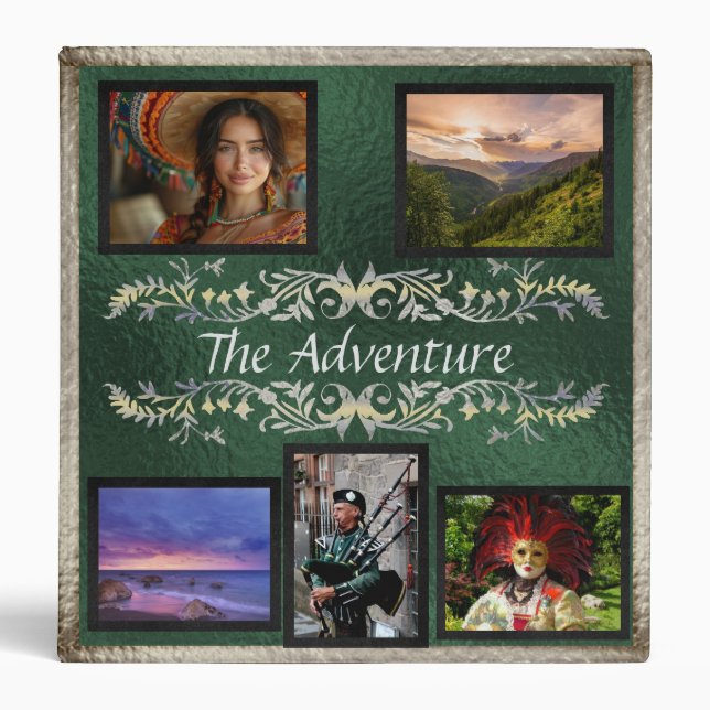 Adventure Vacation Photo/Scrapbook Album - Green 3 Ring Binder (Front)