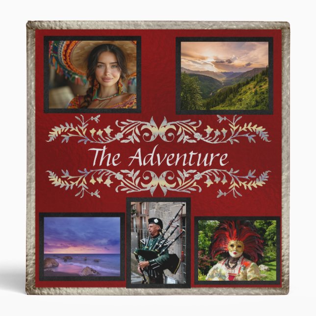 Adventure Vacation Photo/Scrapbook Album - Red 3 Ring Binder (Front)
