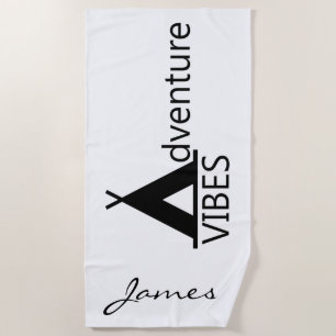 Adventure Vibes Good Vibes Typography Camping Logo Beach Towel