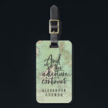 Adventure vintage map retro typography travel luggage tag<br><div class="desc">And so the adventure continues modern script typography design with vintage map. With space for personalization. Ideal new job,  wedding,  graduation,  new home gift.</div>