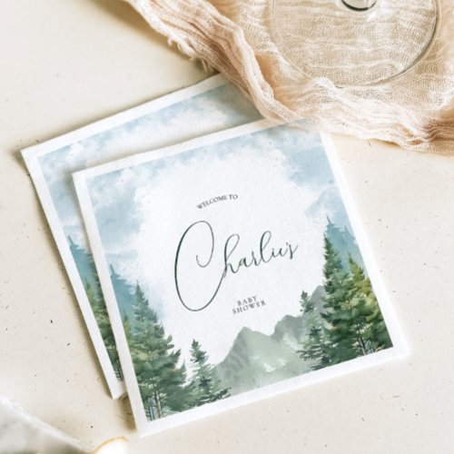 Adventure Watercolor Forest Baby Shower Napkins