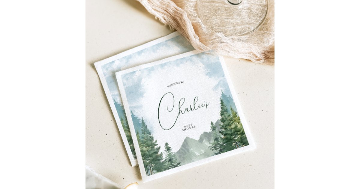 Adventure Watercolor Forest Baby Shower Napkins | Zazzle