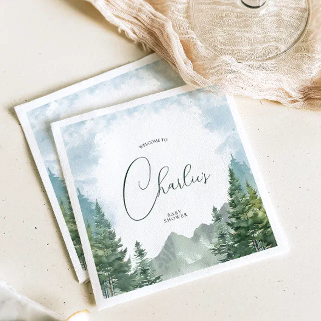 Adventure Watercolor Forest Baby Shower Napkins | Zazzle