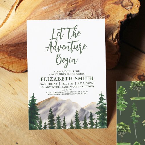 Adventure Watercolor Mountains Baby Shower Invitation
