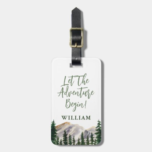 Adventure Watercolor Mountains Personalized Luggage Tag
