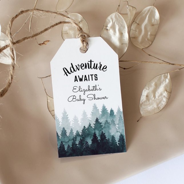 Adventure Watercolor Rustic Forest Baby Shower  Gift Tags (Creator Uploaded)