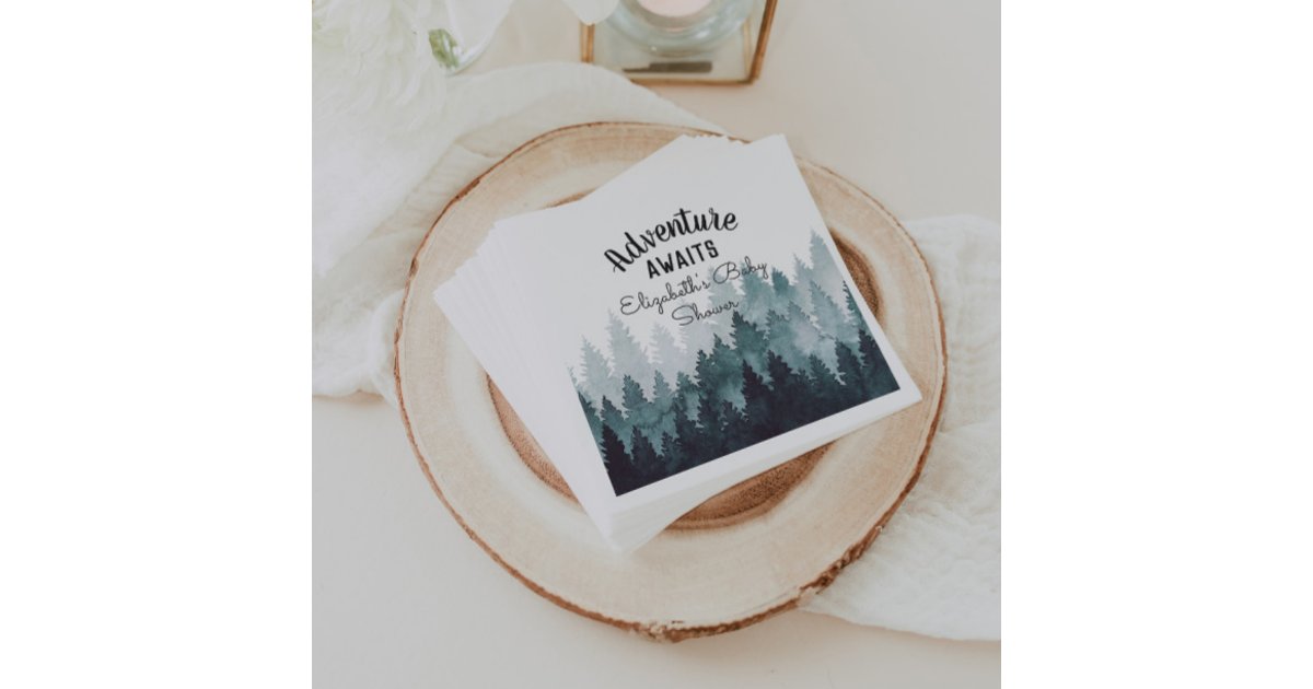 Adventure Watercolor Rustic Forest Baby Shower Napkins | Zazzle