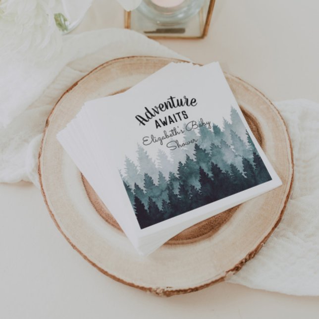 Adventure Watercolor Rustic Forest Baby Shower Napkins (Creator Uploaded)