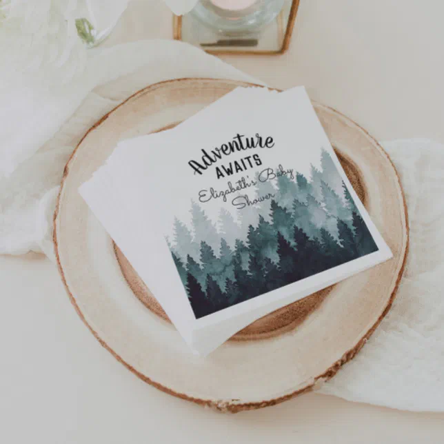 Adventure Watercolor Rustic Forest Baby Shower Napkins | Zazzle