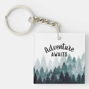Adventure Watercolor Rustic Forest  Keychain