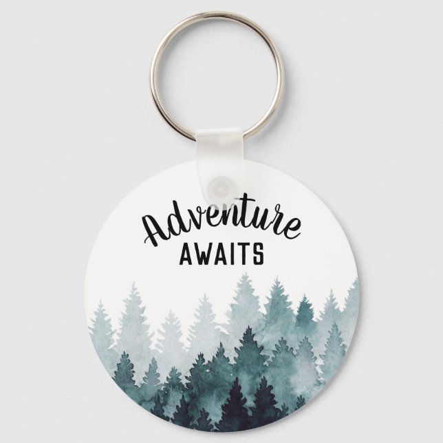 Adventure Watercolor Rustic Forest   Keychain (Front)