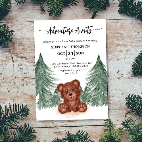Adventure Watercolor Trees Woodland Baby Shower Invitation