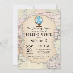 Adventure Wedding Shower Invitation Map Travel