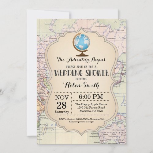 Adventure Wedding Shower Invitation Map Travel