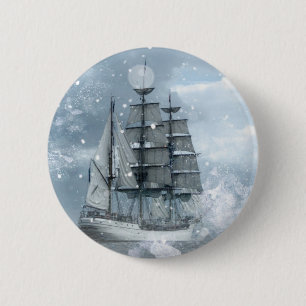 adventure winter snow storm vintage pirate ship button