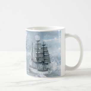 adventure winter snow storm vintage pirate ship coffee mug