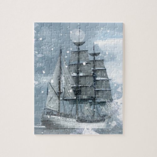 adventure winter snow storm vintage pirate ship jigsaw puzzle