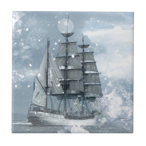 adventure winter snow storm vintage pirate ship tile