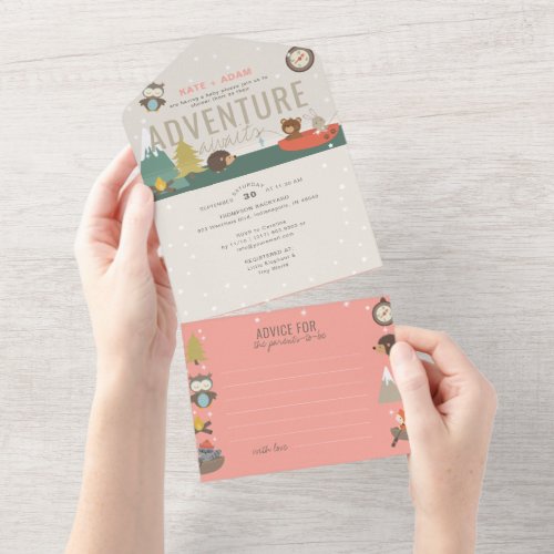 Adventure Woodland  Advice Neutral Baby Shower All In One Invitation