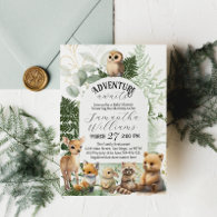 Adventure Woodland animal Greenery Baby Shower Invitation