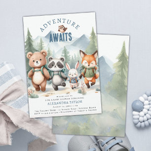 Adventure Woodland Animals Hiking Boy Baby Shower Invitation