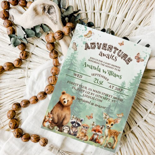 Adventure Woodland Animals Nauture baby shower Invitation