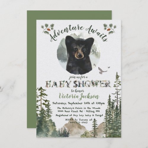 Adventure Woodland Baby Bear forest Baby Shower Invitation