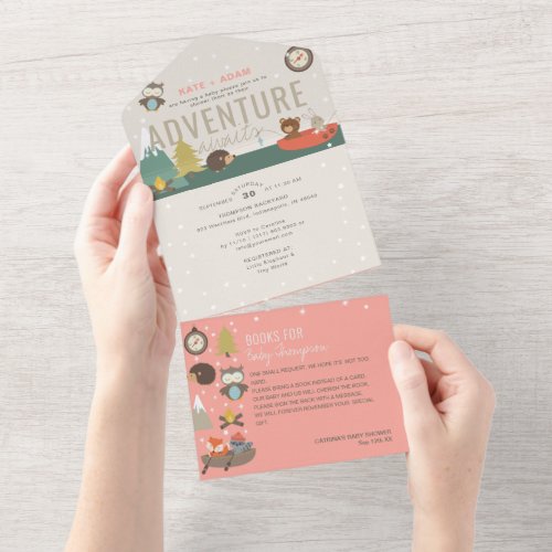 Adventure Woodland Books Girl Navy Baby Shower All In One Invitation