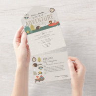 Adventure Woodland Books Neutral Navy Baby Shower All In One Invitation