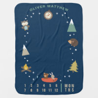 Adventure Woodland Boy Navy Milestones Baby Blanket