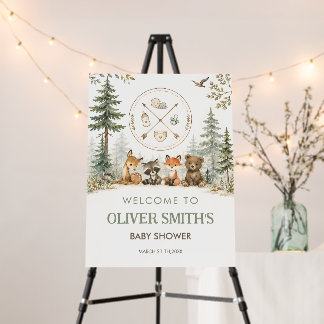 Adventure Woodland Camping Animals baby shower Foam Board