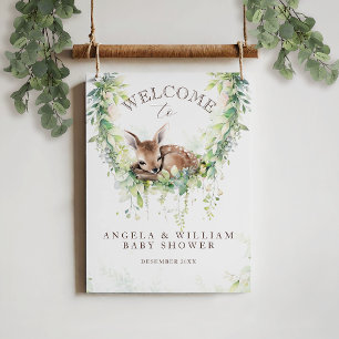 Adventure Woodland Deer Baby Shower Welcome Poster