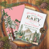 Adventure Woodland forest Girl Baby Shower Invitation