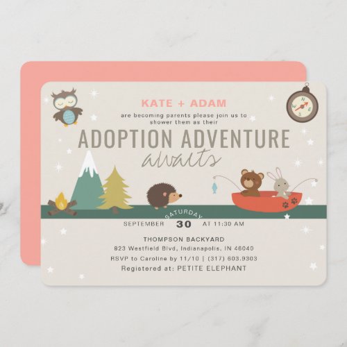 Adventure Woodland Girl Adoption Baby Shower Invitation