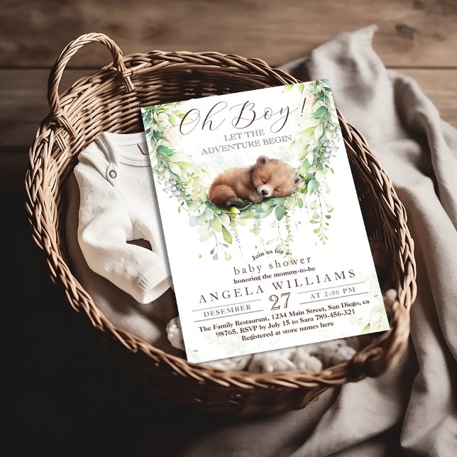 Adventure Woodland Greenery Baby Boy Shower Invitation (Creator Uploaded)
