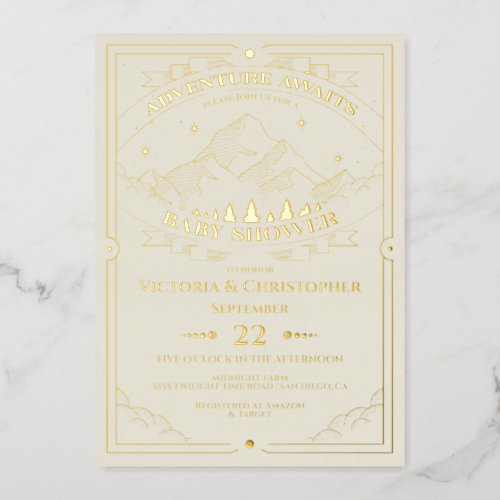 Adventure Woodland mountain forest Baby Shower Foi Foil Invitation