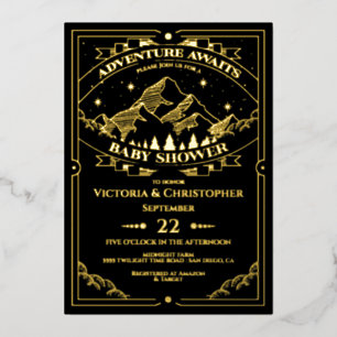 Adventure Woodland mountain forest Baby Shower Foil Invitation