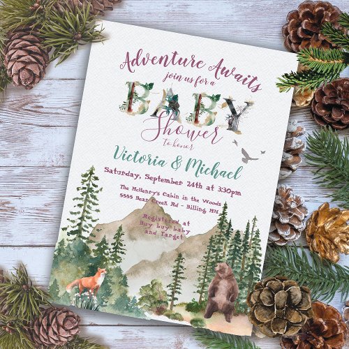 Adventure Woodland mountain forest Baby Shower Invitation